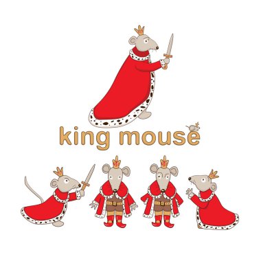 Fare Kral seti. Beyaz arka planda yalıtılmış vektör çizimi.