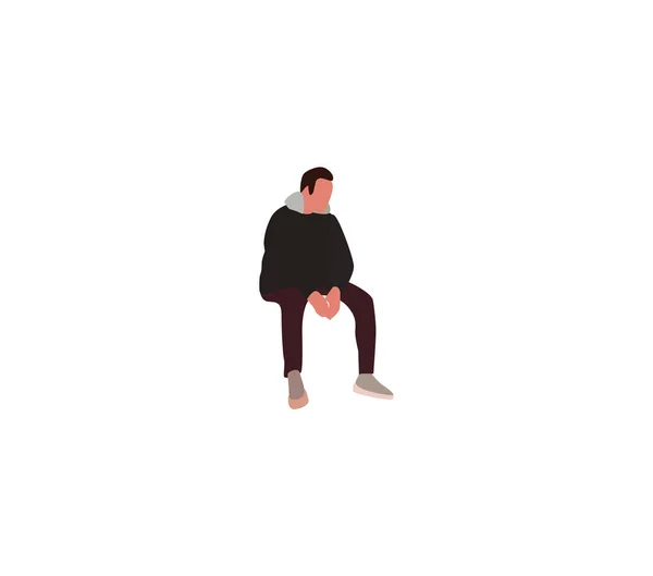 Человек в легкой шинели сидит с поднятыми руками — стоковый вектор