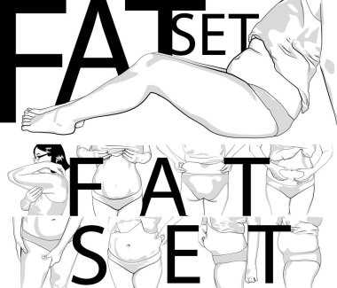 şişman göbek ile kadınlar ayarlayın. Kız ekstra kilo ile şaşırır.