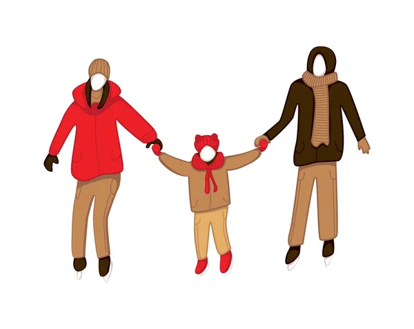 Семейное катание на коньках на открытом воздухе. Векторная иллюстрация плоской конструкции . — стоковый вектор