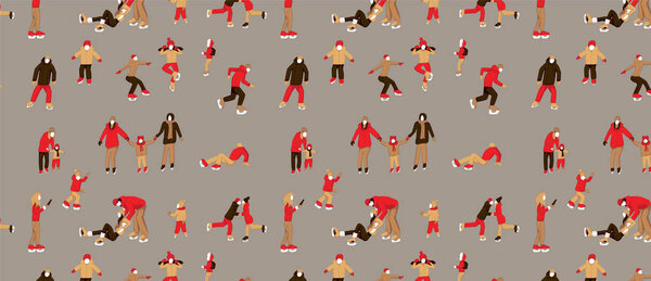 pattern with Various people characters skating