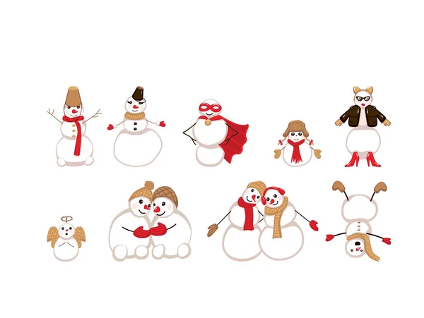 Cute Snowman Collection isolated on white background. — Stock Vector