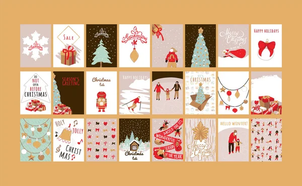 Mutlu noel tebrik kartı seti şirin noel ağacı, kar tanesi