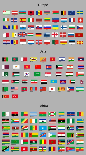 Bandeiras Mundo Europa Bandeiras Ásia África —  Vetores de Stock