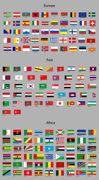 Flags of the world. Europe, Asia Africa flags
