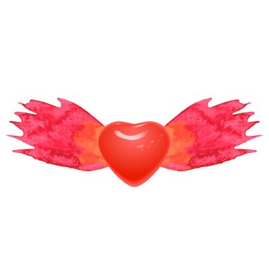 Renkli grunge şapırtılarından kanatları olan kalp.