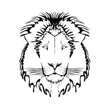 Vektör Siyah ve Beyaz Dövme Kralı Aslan İllüstrasyonu