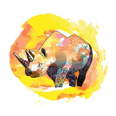 Gergedanın renkli çizimi. Vektör illüstrasyonu