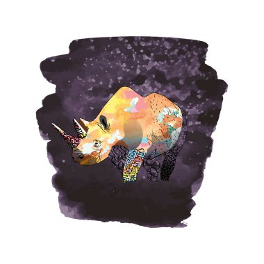 Gergedanın renkli çizimi. Vektör illüstrasyonu