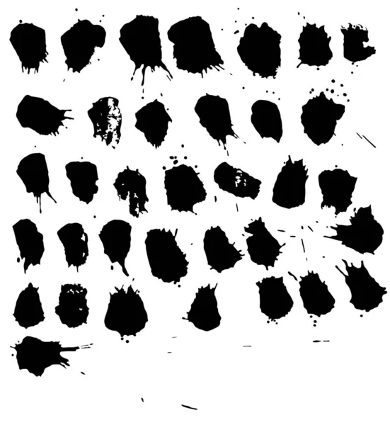 Set Black Paint Ink Grunge Dirty Brush Strokes — Stock Vector