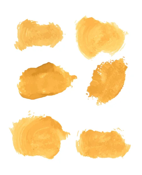 Uppsättning Gul Färg Bläck Grunge Smutsiga Penseldrag Stänk Gul Orange — Stock vektor