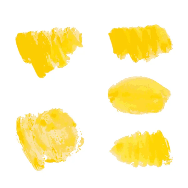Juego Pintura Amarilla Tinta Gris Brochas Sucias Pincel Salpicar Naranja — Vector de stock