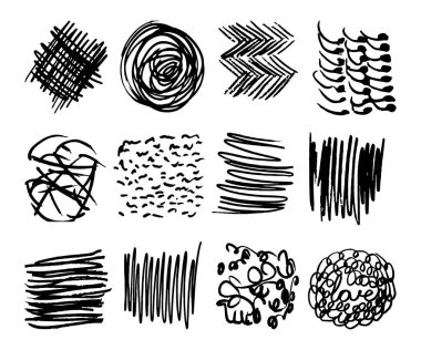 Çizgili deseni ayarlayın. Siyah ve beyaz. Tasarım ögeleri çizilmiş vuruşlar (jel kalemlerin etkisi)