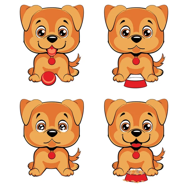 かわいい漫画の犬はウェールズのCorgi Pbrokeセットを繁殖させます 子供のイラスト 3匹の子犬 面白い赤ちゃん動物 ベクトル画像 — ストックベクタ