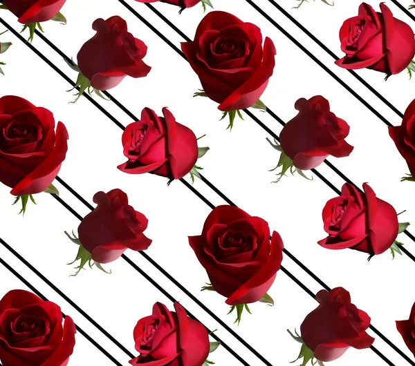 红玫瑰，绿叶，呈黑白A型 — 图库矢量图片