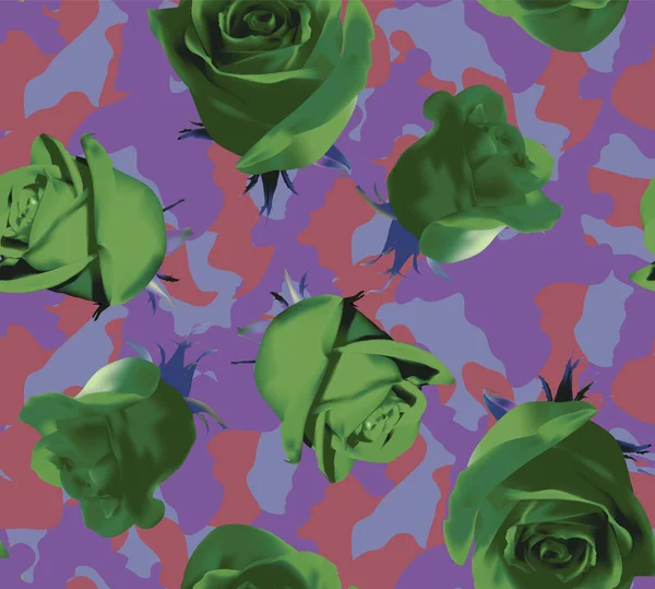Motif Camouflage Mode Violet Rose Avec Des Roses Vertes Aux — Image vectorielle