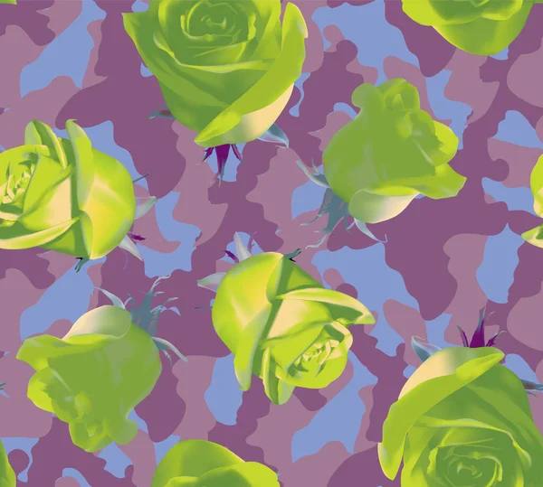 Mode Camouflage Rose Motif Violet Avec Des Roses Citron Vert — Image vectorielle
