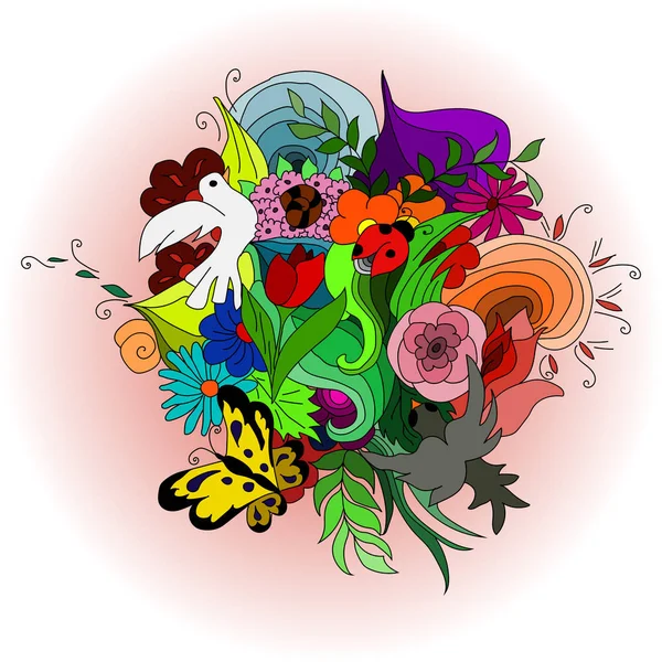 Cartoon Niedliche Kritzeleien Handgezeichnete Illustration Farbenfrohe Detailkomposition Viele Objekte Objekte — Stockvektor