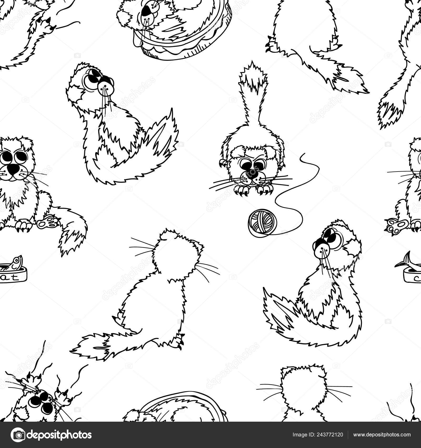 Seamless Pattern Cartoon Multicolored Fold Cats Different Poses Drawing Style Stock Vector C Pavlicheva Julia Gmail Com 243772120