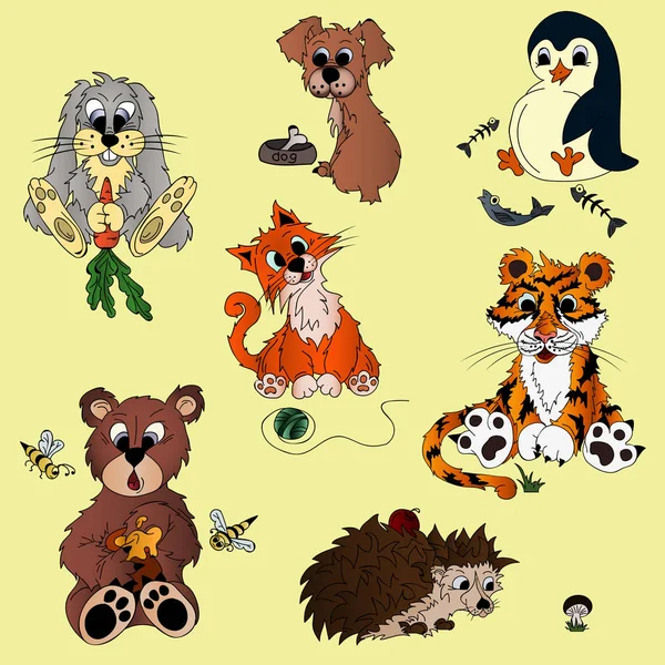 Conjunto Dibujos Animados Diferentes Animales Gatito Con Una Pelota Perro — Archivo Imágenes Vectoriales