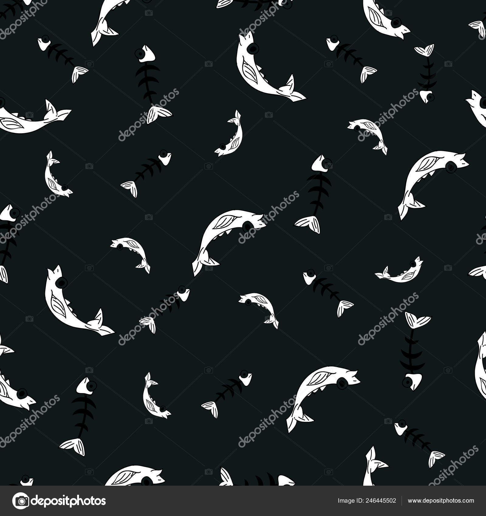 Tiere Nahtlose Muster Cartoon Fisch Mit Gräten Die Zeichnung