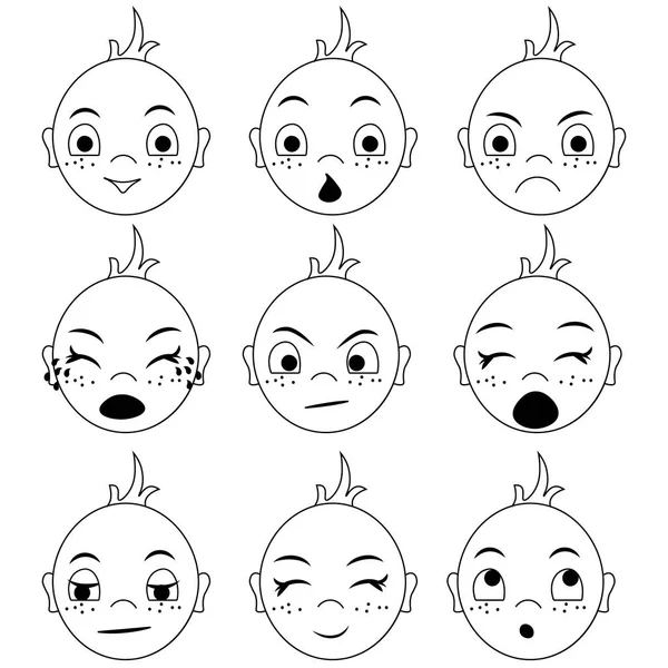 Conjunto Rostro Niño Expresando Diferentes Emociones Risa Alegría Lágrimas Sorpresa — Vector de stock