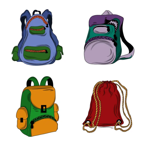 Set Mochilas Dibujadas Mano Imagen Multicolor Sobre Fondo Blanco Bolsas — Vector de stock