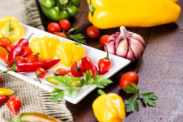 Mélange Poivrons Avec Tomate Ail Huile Olive — Photo