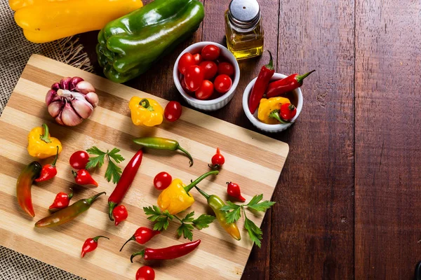 Mélange Poivrons Avec Tomate Ail Huile Olive — Photo