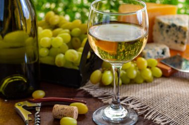 peynir ve üzüm şarap tablo
