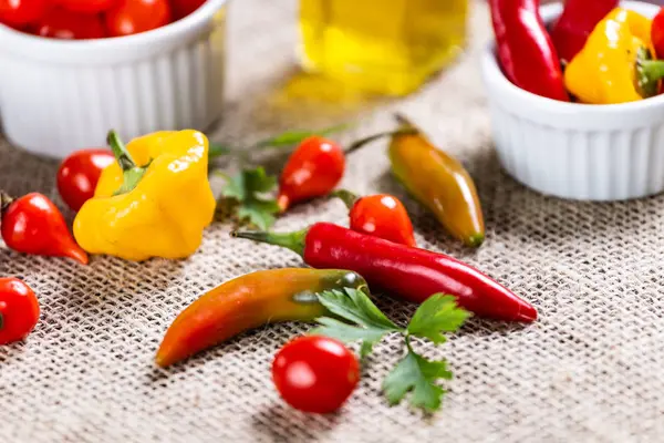 Mélange Poivrons Avec Tomate Ail Huile Olive — Photo