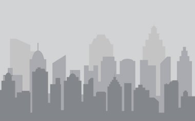 Soyut şehir bina manzarası. Gri binalar siluet. Kentsel peyzaj. Cityscape arka planda düz stil. Modern şehir manzarası. Şehir kirliliği kavramı.