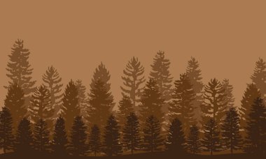 Vektör orman manzara. Orman siluet. Kahverengi orman arka plan.