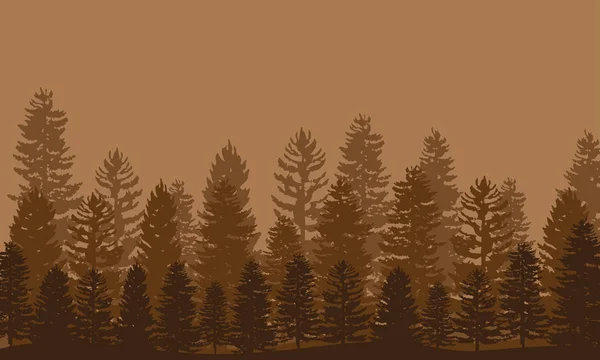 Vector forest landscape. Forest silhouette. Brown forest background.