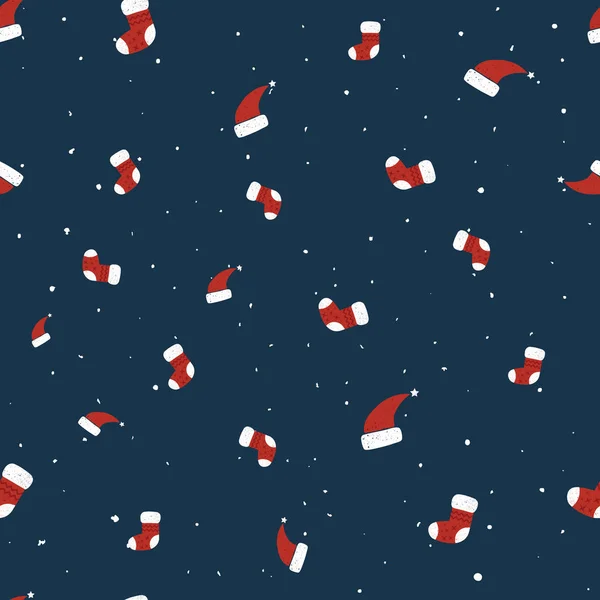 Fond Noël Sans Couture Avec Chaussettes Chapeaux Dessinés Main Motif — Image vectorielle