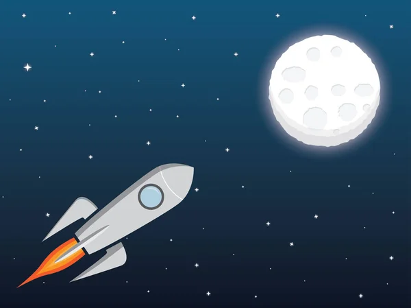 Raket Rymdskepp Till Månen Tecknad Stil Rymdfarkoster Rymden Månen Och — Stock vektor