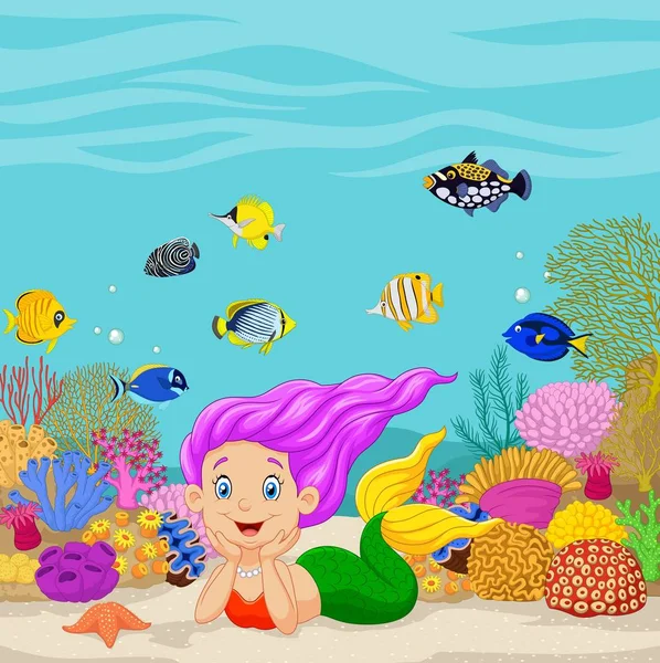 Karikatur Meerjungfrau Unterwasserhintergrund — Stockvektor