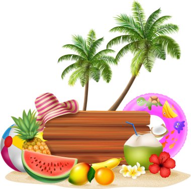 Yaz tatili arka planında tropik meyveler