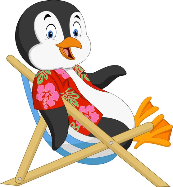 Dessin Animé Pingouin Assis Sur Une Chaise Plage — Image vectorielle