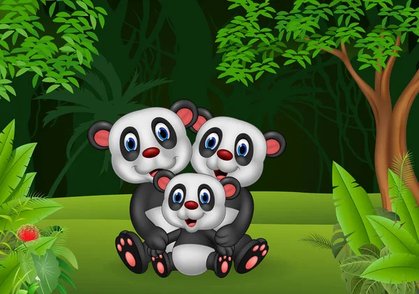 Dessin Animé Heureuse Famille Panda Dans Jungle — Image vectorielle