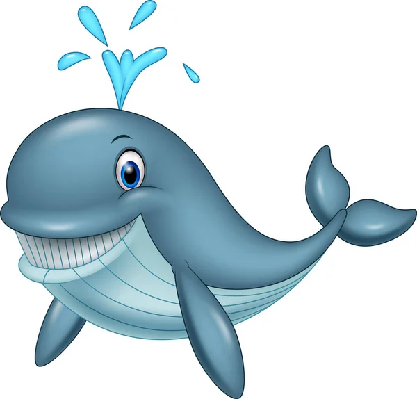 Cartoon Funny Whale Isolated White Background — Stock Vector