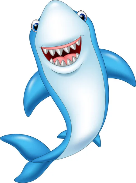 Cartoon Funny Shark Isolated White Background — Stock Vector