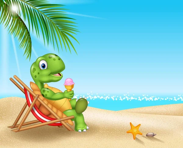 Cartoon Turtle Relaxing Beach — Stock Vector