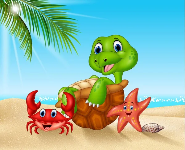 Cartoon Sea Animals Relaxing Beach — Stock Vector