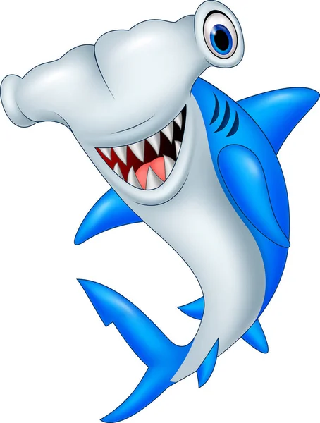 Rajzfilm Hammerhead Shark Elszigetelt Fehér Background — Stock Vector