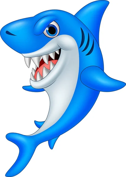 Dessin Animé Requin Heureux Isolé Sur Fond Blanc — Image vectorielle