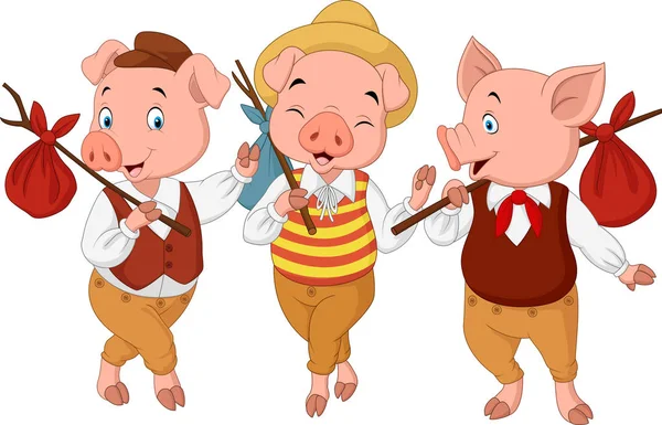 Cartoon Three Little Pigs — Stock Vector