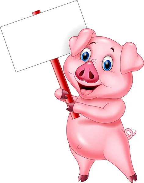 Kreskówkowa Świnia Gospodarstwa Pusty Znak — Wektor stockowy