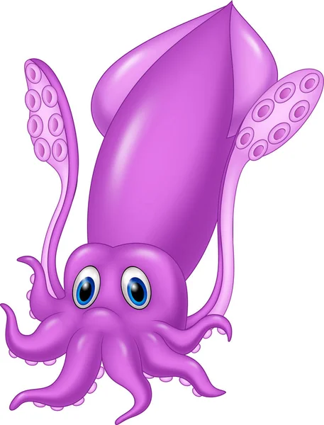 Schattig Squid Cartoon Geïsoleerd Witte Achtergrond — Stockvector