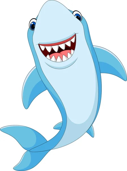 Cartoon Funny Shark Isolated White Background — Stock Vector